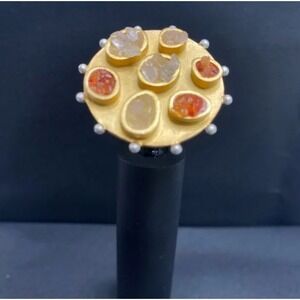 Pame Designs Gold tone Boho Statement ring size 6 1/2 Smokey quartz. Unique Rare